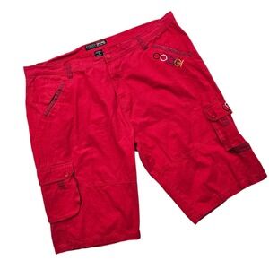 Coogi Cargo Shorts Mens 50 Red Embroidered Logo Twill Y2K‎ Hip Hop Streetwear